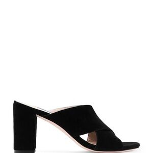 Stuart weitzman Galene black suede criss cross slip on block heel mule sandals 7